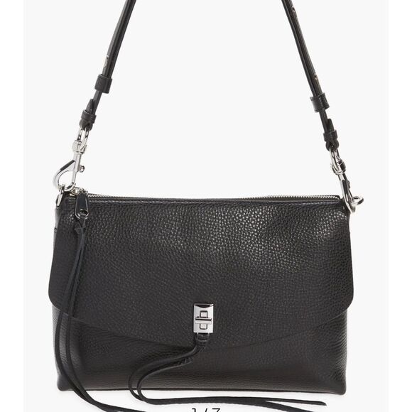 Rebecca Minkoff Darren Top Zip Leather Shoulder Bag Black NEW MSRP $328 - Picture 1 of 12